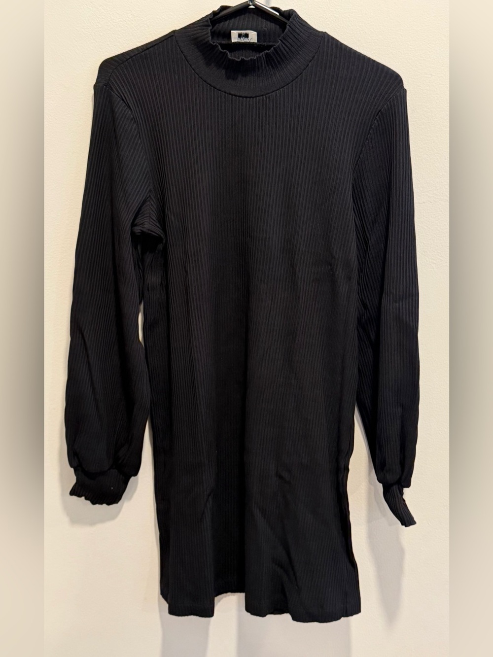 Wilfred Aritzia Black Ribbed Mock Neck Mini Dress Size Large